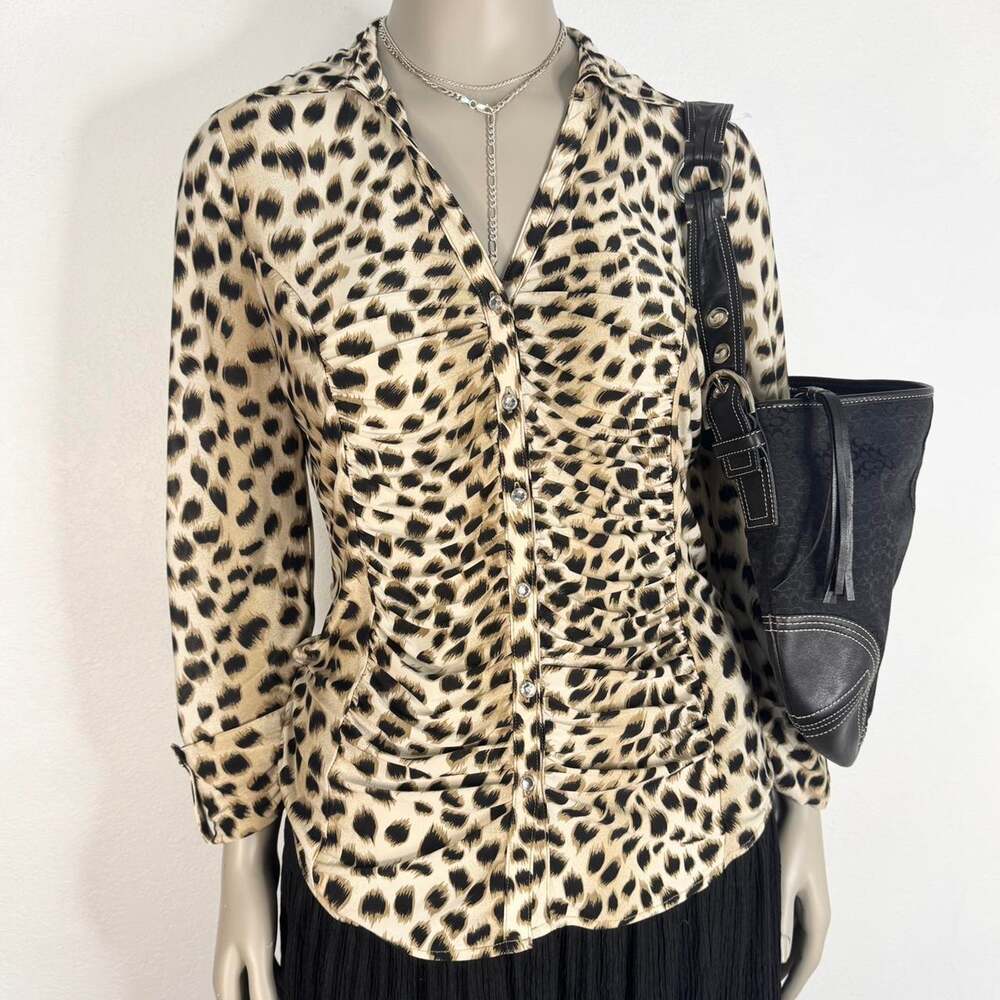 Y2k leopard ruched blouse top